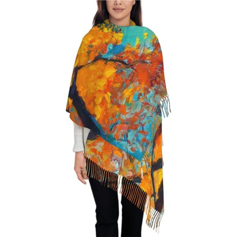 IBILIU Oversize Scarf for Women Tartan Plaid Green Blue Scarf Tassel Scarves